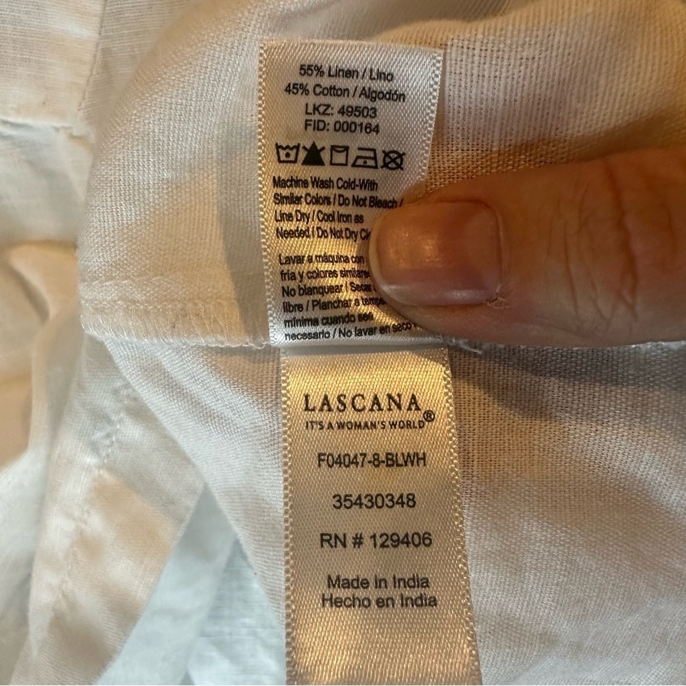 Lascana Linen Blend White Blouse with Navy Embroidery - Picture 5 of 6